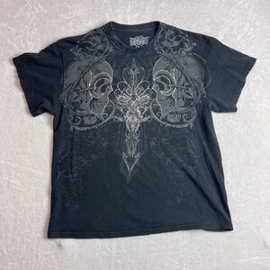 MMA Elite Men's Black Skull Cross Dagger Graphic T-Shirt Size L Y2K Grunge
